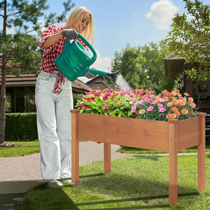 Giantex Raised Garden Bed, Elevated Wood Planter Box with Protective Liner and Drain Hole, Gardening Planter Raised Bed for Planting Vegetables Flowers Succulents Herbs, 49" Lx23 Wx30 H