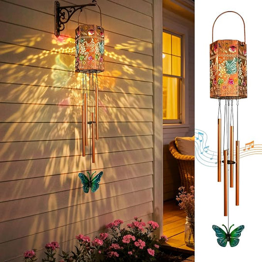 Butterfly Solar Light Wind Chimes for Outside, Hanging Memorial Wind Chimes Gifts for Mother’s Day Women Mom Grandma Sister