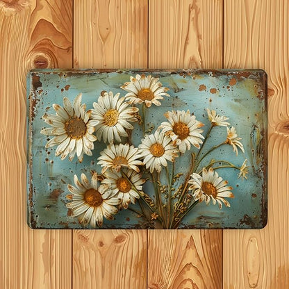 Rustic Daisy Bouquet Metal Tin Sign - Vintage Wall Art Decor - 12x8 inches - Iron Material - Ideal for Living Room, Bedroom, Kitchen, Garden Decoration