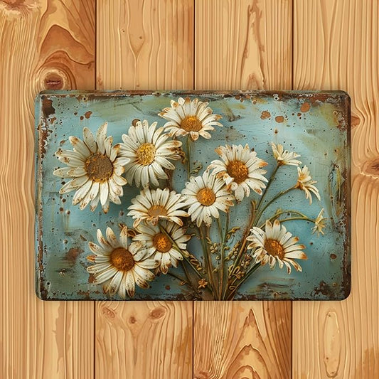 Rustic Daisy Bouquet Metal Tin Sign - Vintage Wall Art Decor - 12x8 inches - Iron Material - Ideal for Living Room, Bedroom, Kitchen, Garden Decoration