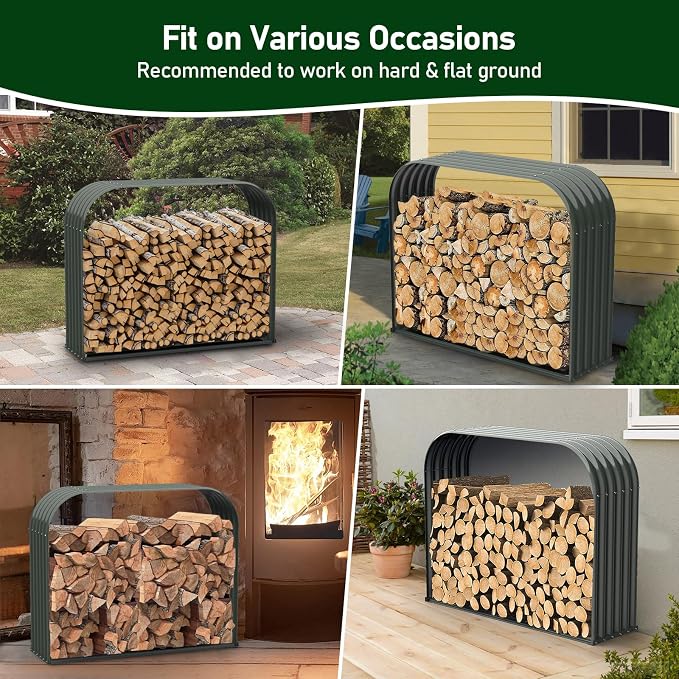 ANLEOLIFE Trio Wide Outdoor Firewood Rack with Corrugated Steel Roof | Alloy Steel Log Holder; 22-Gauge Powder-Coated Galvanized Panels; 18"D x 54"W x 43"H; Open-Sided Airflow; Round Crossbars