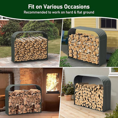 ANLEOLIFE Trio Wide Outdoor Firewood Rack with Corrugated Steel Roof | Alloy Steel Log Holder; 22-Gauge Powder-Coated Galvanized Panels; 18"D x 54"W x 43"H; Open-Sided Airflow; Round Crossbars