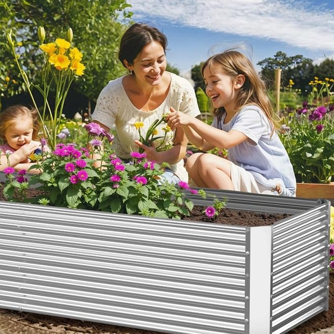 2 Pack Tall 8FT Corrugated Galvanized Steel Raised Garden Bed Outdoor, Metal Above Ground Garden Bed for Vegetables and Flowers, Rectangle Raised Beds for Gardening-8x3FT