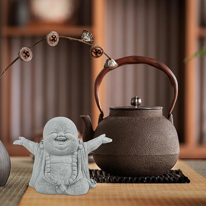 PineHaven Laughing Buddha Statue, Buddha Sandstone Statue, Feng Shui Decor for Wealth Good Luck,Zen Monk Statue Ornament for Home Garden Office Indoor Outdoor Decoration