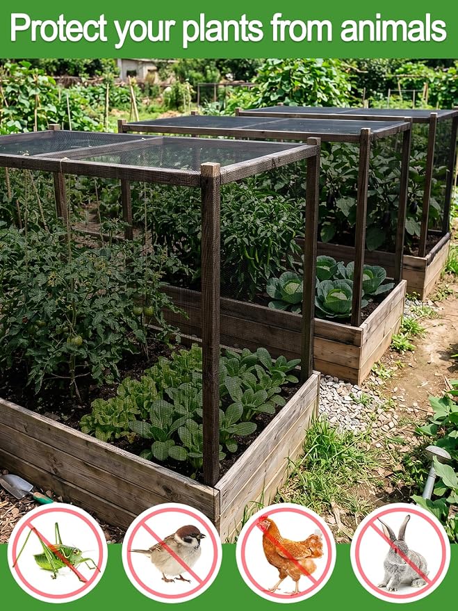 ANPHSIN Strong PP Nanocomposite Mosquito Net Garden Netting - 10 x 50ft Clear View Bird Insect Pest Mesh Barrier Screen for Patio, Balcony, Porch, Outdoor Raised Beds Protection (Black)