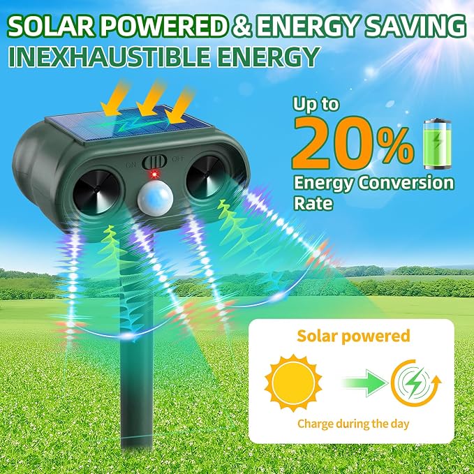 2026 Sonic Fortress Pro Deer Repellent Devices, IP65 Racoon Repellent Outdoor Squirrel Fortress Pro Animal Repeller Cat Deterrent with Motion Sensor to Scare Rabbit Bear Dog Out of Garden Yard(4Pack)