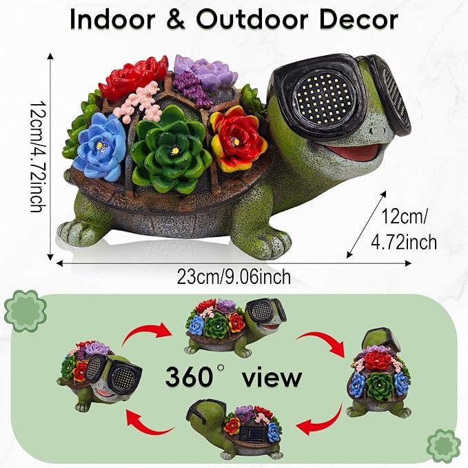 Solar Turtle Statue Garden Decor - Turtle Garden Statues with Love LED Lights,Outdoor Figurine Decorations for Outside Yard, Lawn, Patio, Porch, Balcony, Unique Birthday Gifts for Mom Women Grandma