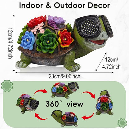Solar Turtle Statue Garden Decor - Turtle Garden Statues with Love LED Lights,Outdoor Figurine Decorations for Outside Yard, Lawn, Patio, Porch, Balcony, Unique Birthday Gifts for Mom Women Grandma