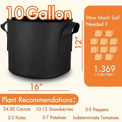 Gardzen 20-Pack 10 Gallon Grow Bags, 300G Thickened Aeration Fabric Pots with Handles, Heavy Duty Plant Bags for Plants