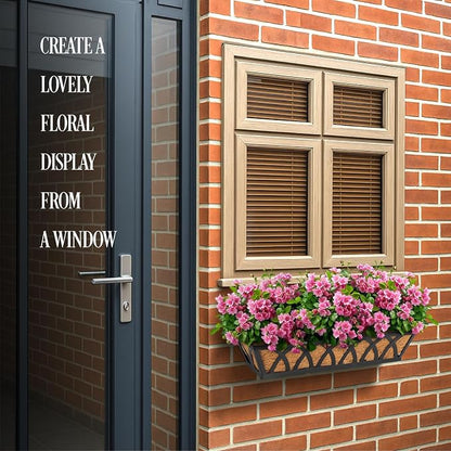 4 Pack 32IN Window Box Railing with Adjustable Brackets, Hanging Flower Planter Basket with Coco Liner for Outdoor Balcony Porch Fence Patio (Black)
