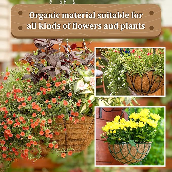 Legigo 4 Pack 14 Inch Hanging Basket Coco Liners Replacement, 100% Natural Round Coconut Coco Fiber Planter Basket Liners for Hanging Basket Flowers/Vegetables