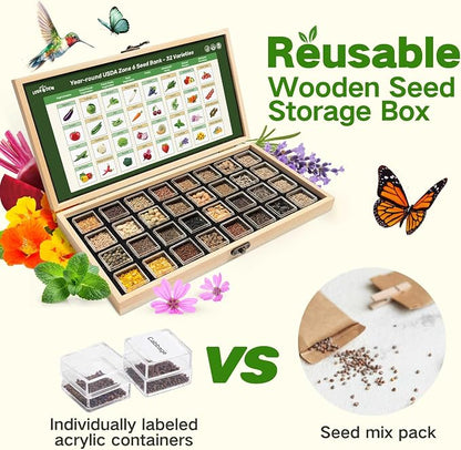 Lush&Dew Zone 6 Heirloom Survival Seed Kit, 32 Types 30,000+ Non-GMO Seeds | Gardening Gifts for Women Men, Seeds for Planting Vegetables Herb in Raised Garden Bed Greenhouse, Indoor Outdoor Home Garden