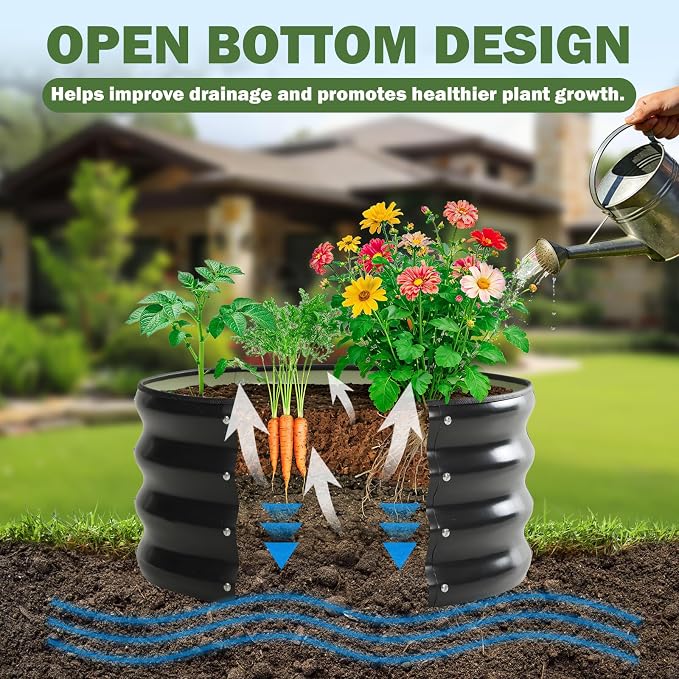 3 PCS Round Raised Garden Bed 2x2x1 ft, Metal Outdoor Planter Box Kit with Safety Rubber Edge, Easy Assemble Bottomless Small Planting Container for Vegetable, Flower, Fruit, Grey