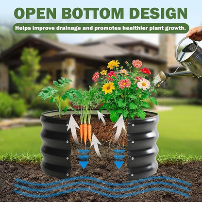 3 PCS Round Raised Garden Bed 2x2x1 ft, Metal Outdoor Planter Box Kit with Safety Rubber Edge, Easy Assemble Bottomless Small Planting Container for Vegetable, Flower, Fruit, Grey