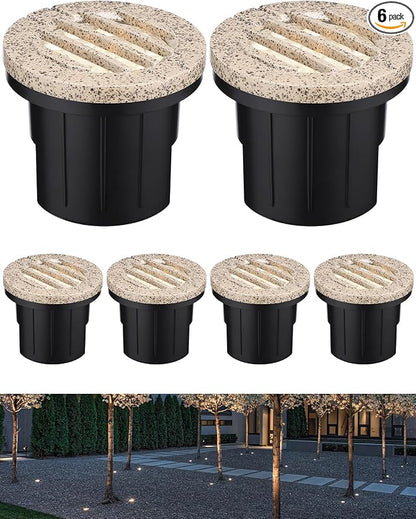 LEONLITE 6-Pack Dia. 4 Inch 3000K Well Lights Grated Top Rock Color | Landscape LED In Ground Outdoor, 12-24V AC/DC, CRI90, Low Voltage Garden Landscaping, Warm White, Aluminum