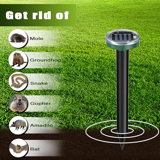 8 Pack Mole Repellent Solar Powered Snake Repellent Ultrasonic, Gopher Repeller Sonic Mole Deterrent Spikes, Snake Gopher Vole Repellent Outdoor for Lawn Garden & Yard-Green