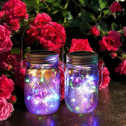 Solar Mason Jar Lights, 12 Pack 30 LED Firefly Fairy String Lights, Waterproof Outdoor Solar Mason Jar Lid Lights with Hangers(NO Jars) for Patio Garden Yard Wedding Decoration - Multicolor