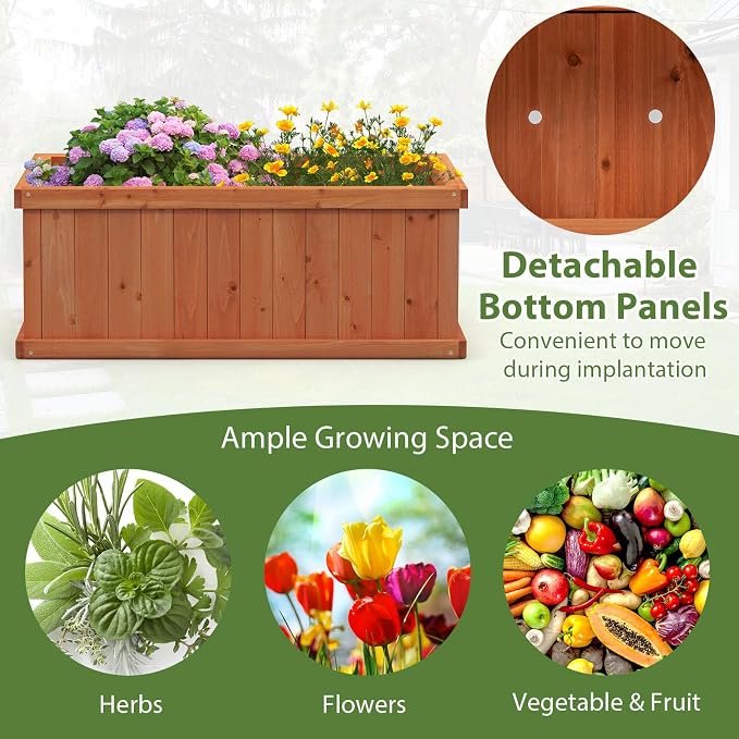 Giantex Raised Garden Bed Set of 2, 31”x14”x12” Wooden Elevated Planter Box with 4 Drainage Holes & Detachable Bottom Panels, Flower Bed, Rectangular Plant Container for Vegetables, Herbs & Fruits
