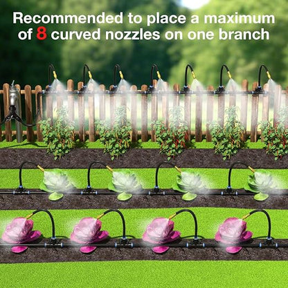 MIXC 1/4" 100Ft Drip Irrigation System for Garden with 16pcs 360°Adjustable Brass Nozzles & Bendable Rod,Upgraded Watering System Kit for Outdoor Plants,Lawn,Raised Bed,Potted Plant,Yard,Greenhouse