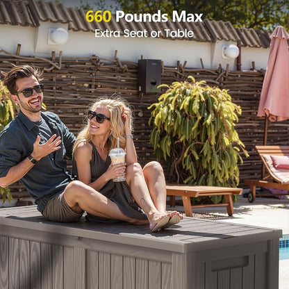 Zapdos Outdoor Storage Box, 120 Gallon Deck Box with Stainless Steel Rods, Waterproof Large Resin Storage Bin for Patio Cushions Garden Tools, Lockable Outside Storage Box, Grey