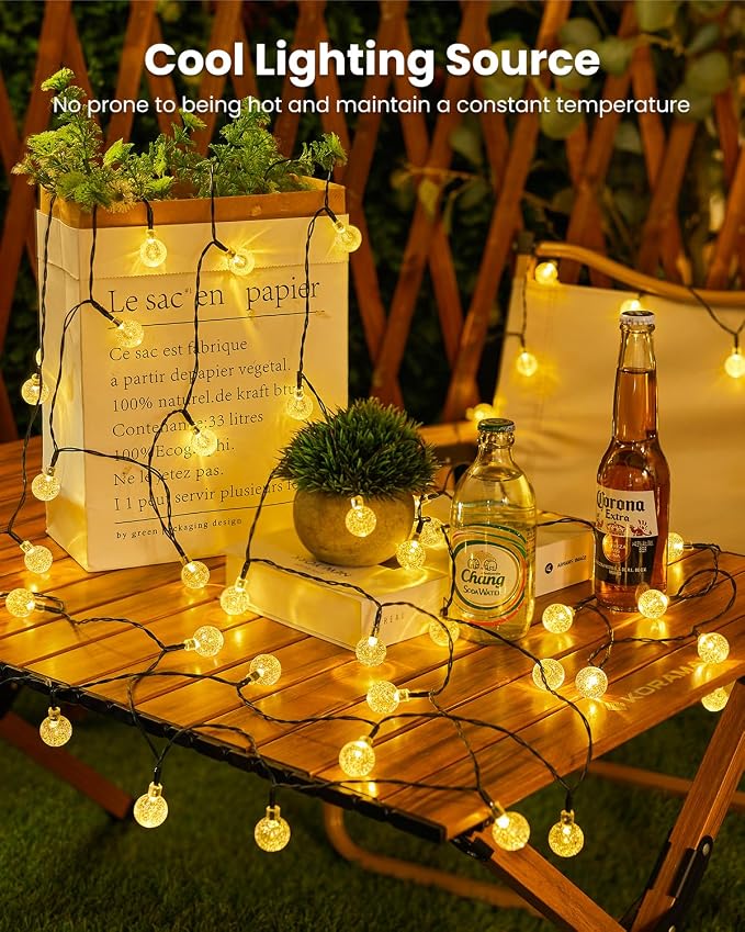 Brightown Solar String Lights Outdoor 60 LED 36FT with 8 Lighting Modes, Waterproof Solar Powered Crystal Globe Patio Lights for Garden Yard Porch Wedding Party Decor (Warm White)
