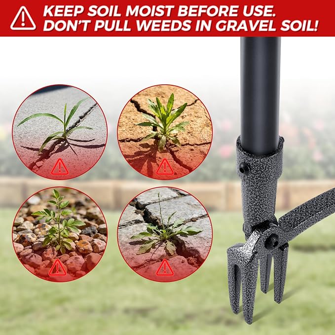 Stand Up Weed Puller Tool, 46" Adjustable All-Metal Long Handle Weeder with 4-Claw Steel Head, Remove Weeds by Roots Without Bending or Kneeling, Heavy Duty Garden Tool Back & Knee Friendly