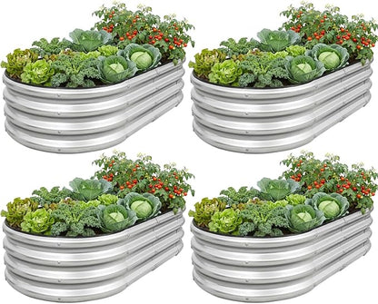 Galvanized Raised Garden Bed- Planter Garden Boxes Outdoor, Raised Beds for Gardening, 4x2x1ft Metal Garden Bed Kit for Vegetables Flower, Planter Raised Bed with Protective Tape & Tools.Silver-4pack