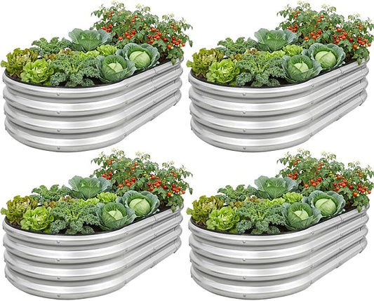 Galvanized Raised Garden Bed- Planter Garden Boxes Outdoor, Raised Beds for Gardening, 4x2x1ft Metal Garden Bed Kit for Vegetables Flower, Planter Raised Bed with Protective Tape & Tools.Silver-4pack