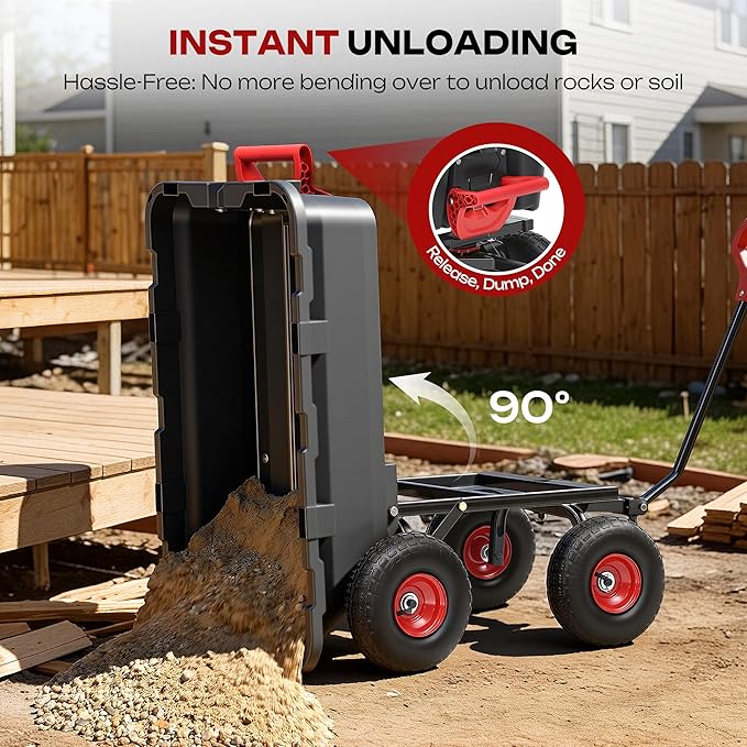 Garden Dump Cart Wheelbarrow 900Lbs, 10" All Terrain Tires Wagon | Upgrade Non-Slip Pneumatic Tires,DIY Expansion over 900LBS Capacity,Quick-Release Dumping, Steel Frame for Yard, Farm, Garden