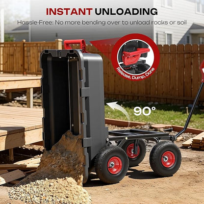 Garden Dump Cart Wheelbarrow 900Lbs, 10" All Terrain Tires Wagon | Upgrade Non-Slip Pneumatic Tires,DIY Expansion over 900LBS Capacity,Quick-Release Dumping, Steel Frame for Yard, Farm, Garden