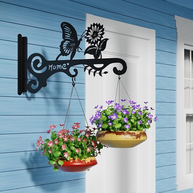 Metal Plant Hooks (2-Pack) - Decorative Wall Hangers with Butterfly Design for Indoor & Outdoor Use - Hanging Brackets for Plants, Flower Baskets, Bird Feeders, Lanterns - Patio, Garden, Home Decor
