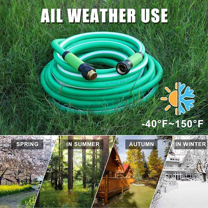 SANFU Upgraded Hybrid Garden Hose 5/8-Inch X 25 FT, Heavy Duty, Burst 800PSI, Water Hose Non-Kinking With Grip Handle, 3/4" GHT Solid Brass Fittings, Green+White