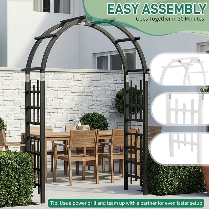 Outvita 7Ft Wooden Garden Arbor Arch, Wood Arbor Trellis, Pergola Archway for Wedding Ceremony Decoration Pergola Plant Climbing Rose Vines Lawn Courtyard Patio Black