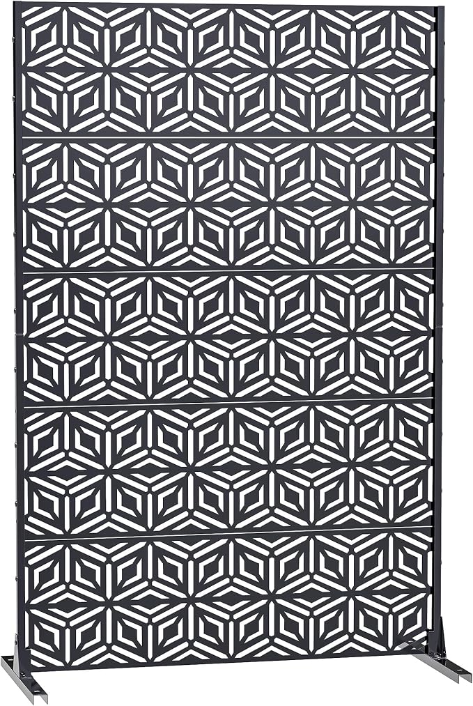 72" Steel Privacy Screen, Freestanding Laser Cut Divider for Patio | 72"x44" Laser Cut Snowflake Steel Panel. Weatherproof & Rustproof. creen Divider for Balcony, Patio, Deck & Garden