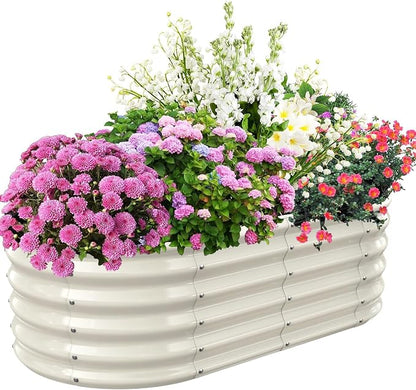 TBMLC 17" Tall Elevated Oval Metal Raised Garden Bed - 4ft x 2ft in Size and 0.8MM Thick Durable Planter Bed/Box for Vegetables Flowers Succulent at Patio/Garden Outdoor (White, 4X2X1.4 FT)