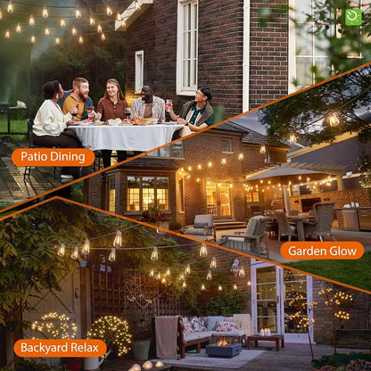 KYY 102FT(96+6) Solar String Lights Outdoor with USB Port Remote Control, LED Waterproof Solar Powered Patio with 32 Sockets, Heavy-Duty and UL Listed Porch Market Lights