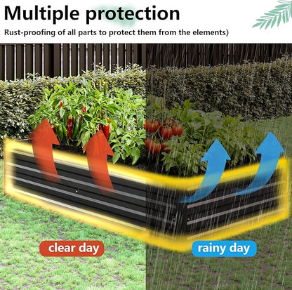 Vengarus 2PCS 12x4x1ft Galvanized Raised Garden Beds Kit,Planter Box Black | Galvanized Steel, Rectangular Metal Planter Raised Beds, Vegetables, Herbs, Flowers, Easy Assembly, Rustproof Safe Backyard