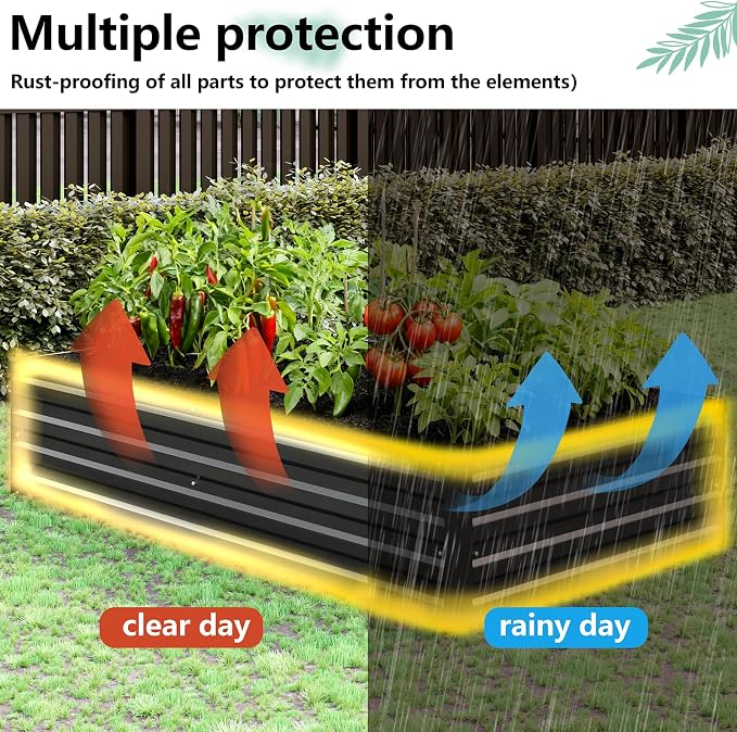 Vengarus 2PCS 9x3x1ft Galvanized Raised Garden Beds Kit,Planter Box Black | Galvanized Steel, Rectangular Metal Planter Raised Beds, Vegetables, Herbs, Flowers, Easy Assembly, Rustproof Safe Backyard