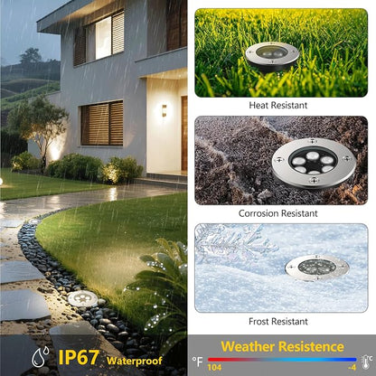 JESLED Outdoor Landscape Lights, Low Voltage In Ground Well Lights, 6 Pack | 6000K Warm White, 6W LED, 12V/24V, IP67 Waterproof, 5-Ton Pressure Resistant & 90° Beam for Driveway Decks Step Garden