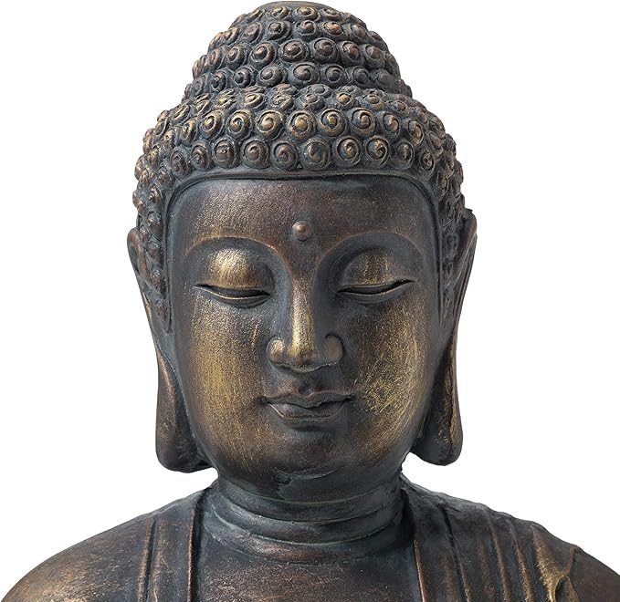 Glitzhome 22.75-inch Zen Meditation Buddha Garden Statue, Bronze Large Indoor and Outdoor Sculpture, Hand-Finished MGO & Fiberglass Decor for Home Patio Yard