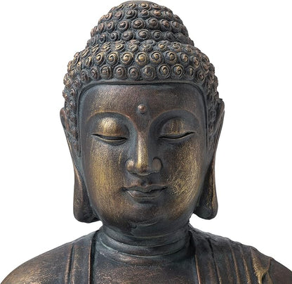 Glitzhome 22.75-inch Zen Meditation Buddha Garden Statue, Bronze Large Indoor and Outdoor Sculpture, Hand-Finished MGO & Fiberglass Decor for Home Patio Yard
