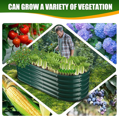 TBMLC 17" Tall Elevated Oval Metal Raised Garden Bed - 5ft x 2ft in Size and 0.8MM Thick Durable Planter Bed/Box for Vegetables Flowers Succulent at Patio/Garden Outdoor (Dark Green, 5X2X1.4 FT)
