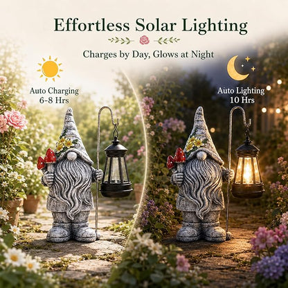 Garden Gnome Statue with Lantern: Outdoor Waterproof Sculpture | Home Yard Lawn Balcony Patio Porch Decorations, Birthday Gifts for Mom Women Grandma