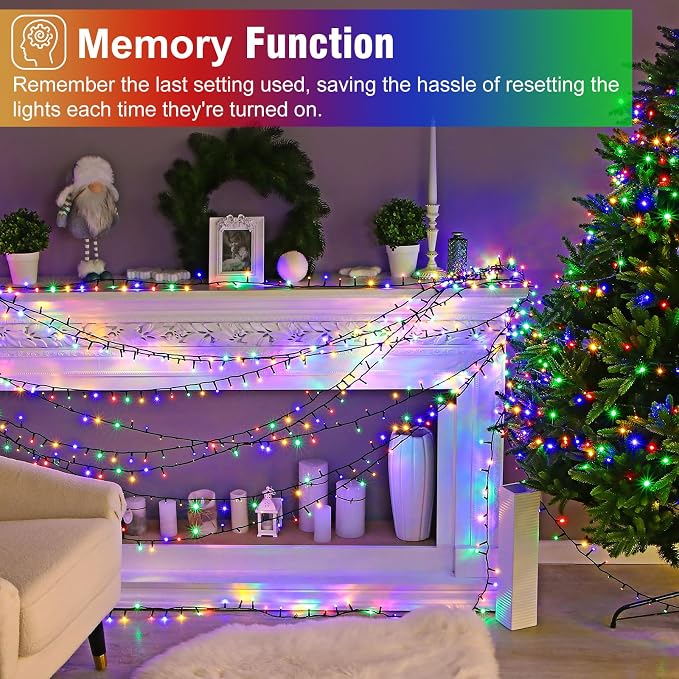 2 Pack Christmas Lights Outdoor, Total 200FT 600LED Christmas Tree Lights Waterproof with 8 Modes, Connectable String Lights for Outside Indoor Patio Garden Party Holiday Decorations, Multicolor
