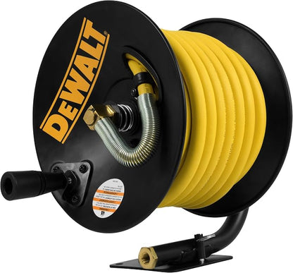 DEWALT DXCM024-0348 3/8" x 50' Manual Hose Reel with Rubber Hose, Yellow & ColorFit by Milton Coupler & Plug Kit - (M-Style, Red) - 1/4" NPT, (14-Piece) - S-314MKIT