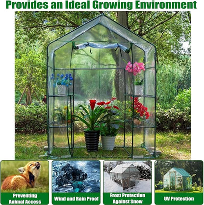 Greenhouse Replacement Cover with Roll-Up Zipper Door, 56×56×76 inch PVC Transparent Greenhouse Cover Protect Outdoor Gardening Plants from Rain Frost，Waterproof and UV Resistant(Frame Not Include)