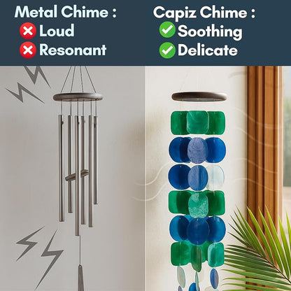 Solange & Frances Capiz Shells Wind Chimes for Outside. Patio Decor, Garden Decor Windchimes Outdoors. Unique Birthday Gifts for Women, Gift for Men, and Gifts for Mom Ideas (Peacock)