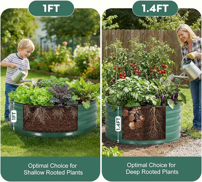 Galvanized Raised Garden Bed Outdoor, Round Metal Planter Boxes 2 Pcs, 3x3x1.4ft Steel Raised Bed Kit for Planting Vegetables, Fruits, Flowers(LotusGreen)