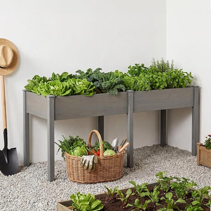 NEWBULIG Raised Garden Bed Wood 72x23x30in, Elevated Wood Planter Box Stand with Legs for Outdoors Balcony Backyard, Raised Garden Bed for Planting Herbs Flowers Vegetables, Grey