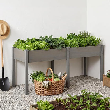 NEWBULIG Raised Garden Bed Wood 72x23x30in, Elevated Wood Planter Box Stand with Legs for Outdoors Balcony Backyard, Raised Garden Bed for Planting Herbs Flowers Vegetables, Grey
